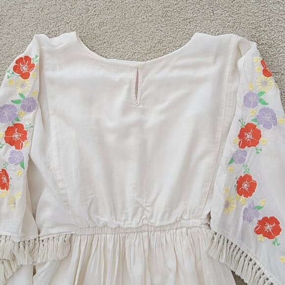 Cat & Jack Girls Boho Floral Embroidered 100% Cotton Tunic in Cream with Fringe - Picture 6 of 10